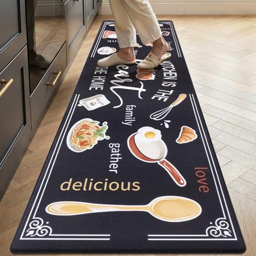Yamaziot 24"x 94" Anti Fatigue Kitchen Rug, Non-Slip Cushioned Floor Mat - color: Black, size: 24"x 94"