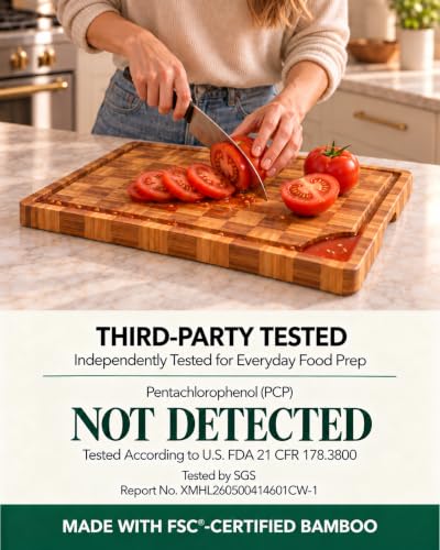 Checkered Cutting Board,18" x 12" X-Large Bamboo Cutting Board for Kitchen - color: Brown XL-18"x12"