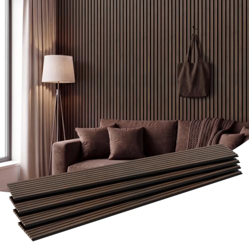 Amsleekey 4-Pack 94.5″x12.6″ Acoustic Wood Wall Panels,8 Hooks, Dark Walnut - color: Dark Walnut, size: 94.5 x 12.6 in - 4 pcs