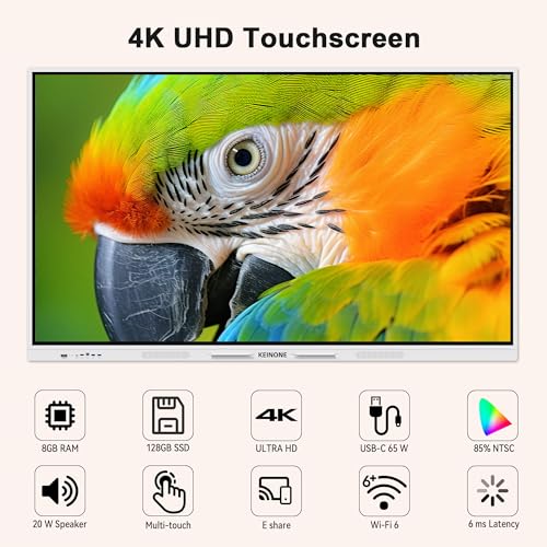 Smart Board for Classroom, 65" 8+128 GB Interactive Smartboard Built-in Android OS & Open App Ecosystem - 4K Touchscreen Electronic Digital Whiteboard for Home Office School Studio - size: 65” Android