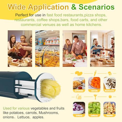 SIXRARI Electric French Fry Cutter, Automatic Potato Cutter Stainless Steel with 1/2 & 3/8 Inch Blade, Commercial and Household Potato Slicer, Vegetable Cutter, Use for Carrot Apple - color: Green