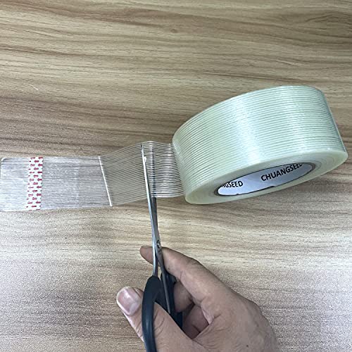 CHUANGSEED 3Pack Mono Filament Strapping Tape 6.2mil x 2Inch x 60yds Commodity Grade Heavy Duty Transparent Reinforced Fiberglass Tape - size: Mono 2" x 60y 3-Pack