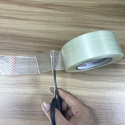 CHUANGSEED 3Pack Mono Filament Strapping Tape 6.2mil x 2Inch x 60yds Commodity Grade Heavy Duty Transparent Reinforced Fiberglass Tape - size: Mono 2" x 60y 3-Pack