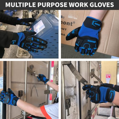 Work Gloves,Safety Mechanic Glove,Impact Protection,Large,Blue+Black - color: Blue+black, size: Large