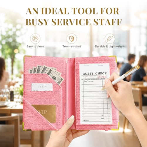 Server Book,7 Pocket Zipper Organizer,Server Books for Waitress - color: Flower 1