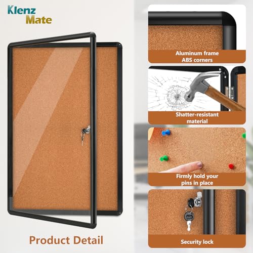 36"x24" Enclosed Cork Bulletin Board Tamper-Proof Dispaly Case,Brown Fabric - color: Black Frame / Cork, size: 36" x 24"
