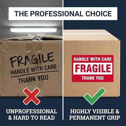 3” X 2” Fragile Handle with Care Warning Stickers, Fragile Tape for Packing and Shipping, Permanent Adhesive Labels 500 Per Roll (1 Pack)