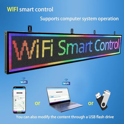 P10 77"X14"Programmable Led Sign Custom Scrolling Outdoor Digital Display Signs For Business Electronic Message Board Creen Panel Wifi Control Advertising Signage - size: P10 77"x14" Indoor & Outdoor