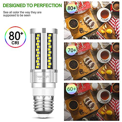 DragonLight 15W Super Bright Corn LED Light Bulbs Fanless(150 Watt Equivalent) - 3000K Warm White 1,800 Lumens E26 Base LED Lamp for Residential and Commercial Lighting, Pack of 4