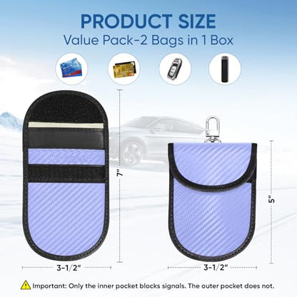 TICONN 2PK Faraday Bag for Car Key Fob, Anti-Theft NFC RFID Blocking Pouch - color: Blue, size: Medium