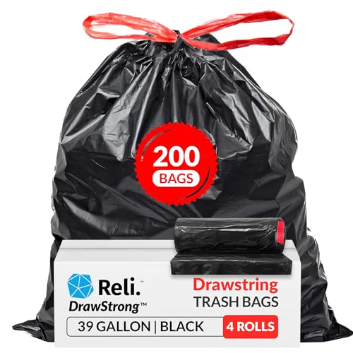 Reli. 39 Gallon Trash Bags Drawstring | 200 Count Bulk