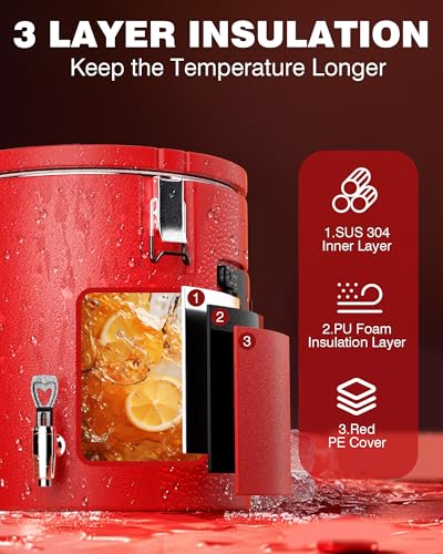 PYY Insulated Beverage Dispenser 8 Gallon - Hot Drink Dispenser with 304 Stainless Steel Interior & Spout, Commercial Thermal Container for Hot and Cold Drink, Portable Outdoors Water Cooler Jug - size: 8 Gallon