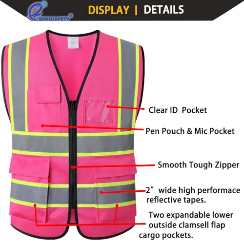 High Visibility Neon Safety Vest for Men Women,EK175,Pink,M - color: Hot Pink, size: Medium