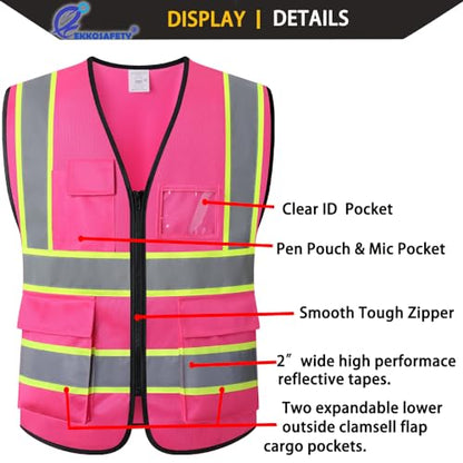 High Visibility Neon Safety Vest for Men Women,EK175,Pink,M - color: Hot Pink, size: Medium