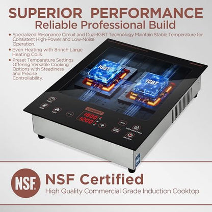 ChangBERT Built-in & Countertop Induction Cooktop, NSF-Certified Commercial Grade Single Induction Burner, Large 8” Heating Coil, Low Noise, Precise Temperature Control for Apartments RVs Food Station - style: Countertop & Built in 1800W