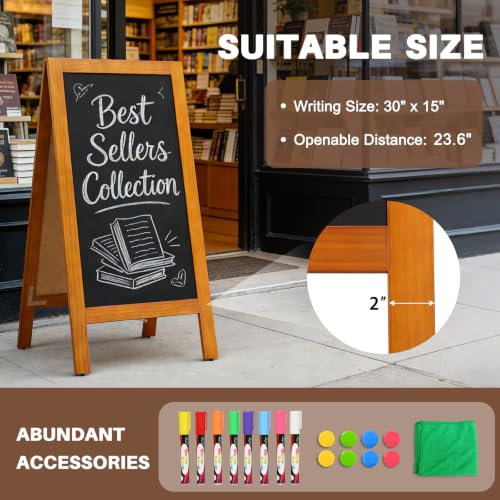 4 THOUGHT A-Frame Double-Sided Magnetic Chalkboard 40"x20", Caramel - color: Caramel