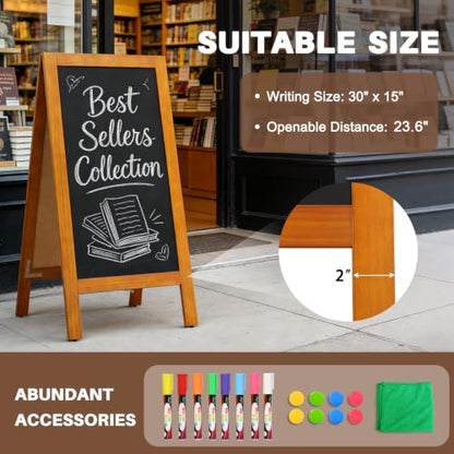 4 THOUGHT A-Frame Double-Sided Magnetic Chalkboard 40"x20", Caramel - color: Caramel