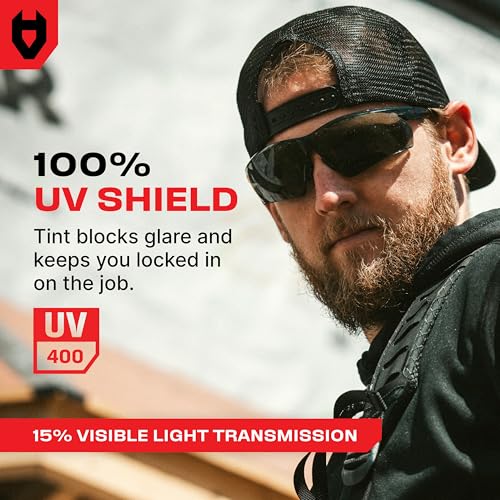 NoCry Anti-Fog Safety Sunglasses for Men with Scratch Resistant Lenses — Tinted Safety Glasses for Construction with 100% UV Protection — ANSI Z87.1 Work Sunglasses with Adjustable Temples & Nose Pad - color: Black & Black