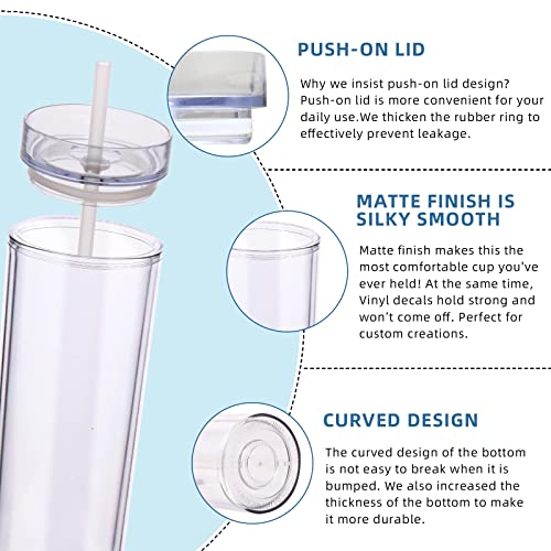 Volhoply 20oz Tumbler with Lid and Straw 8 Pack,Double Wall Plastic Skinny Tumblers Bulk,Reusable Travel Cute Coffee Mug,BPA Free Matte Acrylic Water Cups With Straw for Party,DIY Gifts(Clear,8 Set) - color: Clear