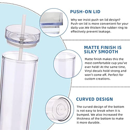 Volhoply 20oz Tumbler with Lid and Straw 8 Pack,Double Wall Plastic Skinny Tumblers Bulk,Reusable Travel Cute Coffee Mug,BPA Free Matte Acrylic Water Cups With Straw for Party,DIY Gifts(Clear,8 Set) - color: Clear