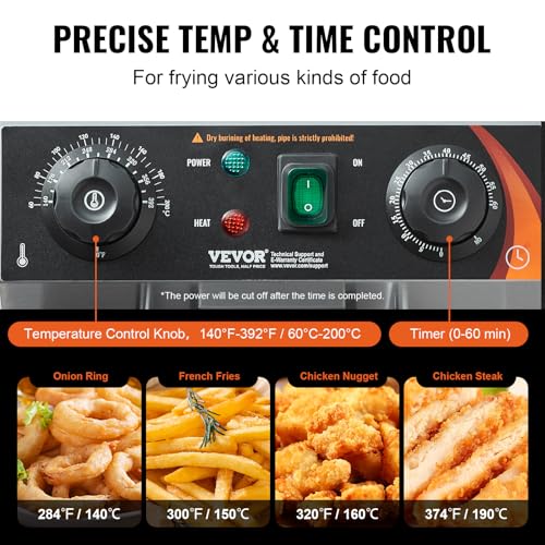 VEVOR Commercial Deep Fryer, 1500W Electric Countertop Fryer with Basket, 11.6Qt / 11L Stainless Steel Single Oil Fryer with Time & Temp Control, Overheat Protection, for Kitchen Restaurant Use - size: Single Fryer, style: Upgraded with Timer & Oil Filtra
