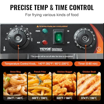VEVOR Commercial Deep Fryer, 1500W Electric Countertop Fryer with Basket, 11.6Qt / 11L Stainless Steel Single Oil Fryer with Time & Temp Control, Overheat Protection, for Kitchen Restaurant Use - size: Single Fryer, style: Upgraded with Timer & Oil Filtra