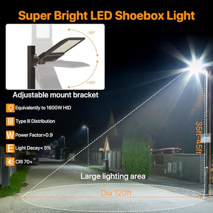 400W LED Parking Lot Light: 60000LM, 5000K 150LM/W, Adjustable Arm - size: 400W Adjustable Arm Mount