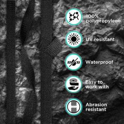 TECEUM Webbing Strap, 3/4" to 2", 10-50 Yds, Multi-Color Heavy Duty Tape - color: Black, size: 2"- 50 yards
