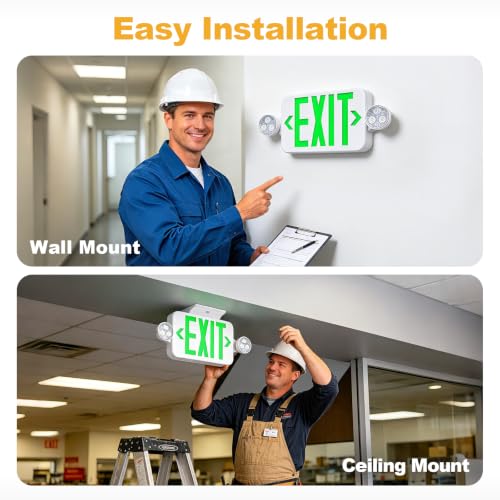 Exit Sign with Emergency Light, 90-Min Battery Backup, LED Adjustable Heads - size: 1 Pack