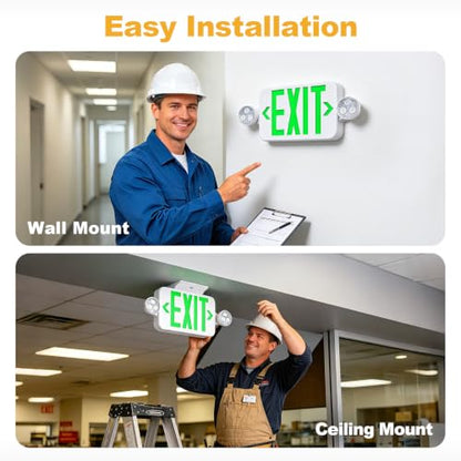 Exit Sign with Emergency Light, 90-Min Battery Backup, LED Adjustable Heads - size: 1 Pack