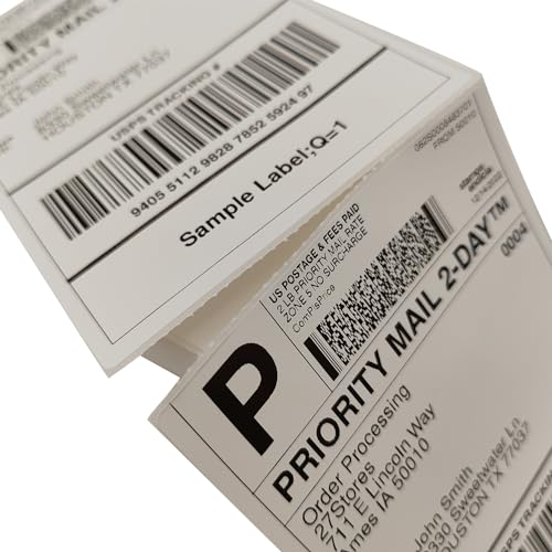 4x6 (100x150mm) Fanfold Direct Thermal Shipping Labels, 8 Stacks / 4000 Labels – Perforated, Compatible with Zebra, Rollo, UPS, FedEx - size: 8 Stacks | 4000 Labels