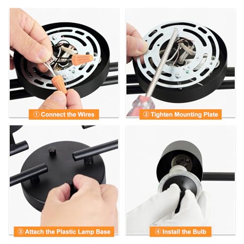 BoostArea 6 Light Track Lighting Kit, Black 6 Way Ceiling Spot Lighting, Center Swivel Track Light Heads, Flexibly Rotatable Light Head for Kitchen, Living Room, Bedroom, GU10 Bulb Not Included - color: Rotatable-6 Light-black