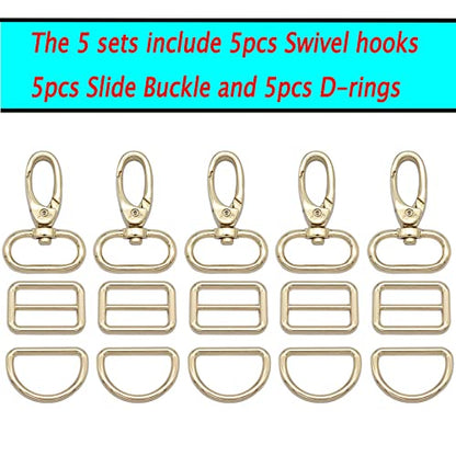 Rainbow Swivel Hook Claw Clasp - 25mm Slide Strap Buckle D Ring Adjuster Buckle for Dog Collar Backpack Purse Hardware - color: Light Gold 5 Sets