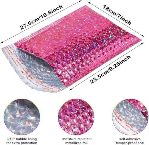 Outus 30 Pack Holographic Bubble Mailers, 11 x 7 Inch, Rose Red - color: Rose Red, size: 11 x 7 inches