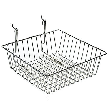 Azar Displays 300621-2pack Wire Basket, Chrome (Pack of 2) - size: 12"W x 12"D 4.25"H
