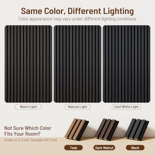 Amsleekey 2-Pack 94.5″x12.6″ Acoustic Wood Slat Wall Panels, 4 Hooks, Black - color: Black, size: 94.5 x 12.6 in - 2 pcs