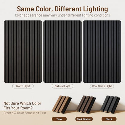 Amsleekey 2-Pack 94.5″x12.6″ Acoustic Wood Slat Wall Panels, 4 Hooks, Black - color: Black, size: 94.5 x 12.6 in - 2 pcs