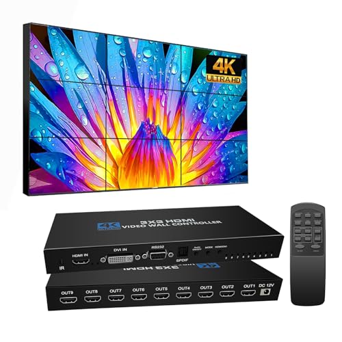 Video Wall Controller 3x3 HDMI Video Image Processor, Support 3840x2160/30HZ HDMI Input & DVI Input, 9-Screen Splicing TV Wall Controller, Support 180 Degree Rotation 3x3 3x2 2x2 3x1 1x4 2x3 4x2 2x4