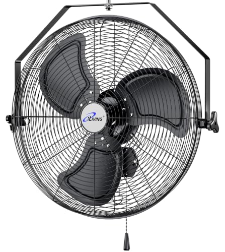 iLiving 20 Inch Industrial Wall Mount Fan, 4750 CFM High Velocity, Outdoor Rated, 3-Speed, UL Listed for Garage, Patio, Warehouse, Barn, and Commercial Use - size: 20 In