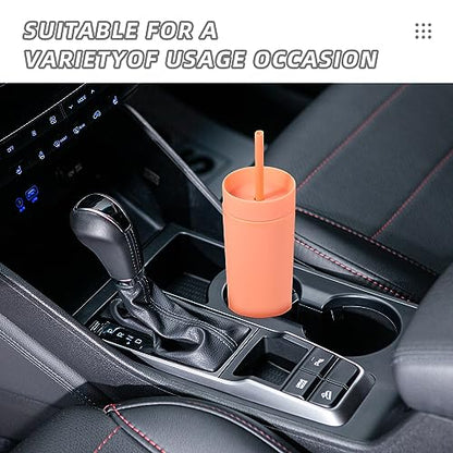 Volhoply 16oz Plastic Skinny Tumbler With Lid and Straw Bulk 4 Pack,Insulated Double Wall BPA Free Matte Acrylic Tumblers,Iced Coffee Travel Mug Reusable Party Cup,Customizable Diy Gifts(Orange,4 Set) - color: Orange