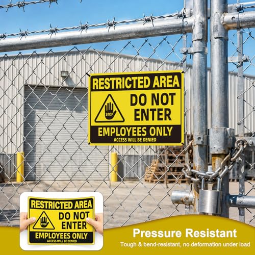 Employees Only Sign, Restricted Area Do Not Enter Metal Sign, Aluminum Warning Sign for Doors, Waterproof, Rustproof, UV Protected, High-Visibility Safety Sign, 10 x 7 Inch - color: YELLOW