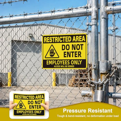 Employees Only Sign, Restricted Area Do Not Enter Metal Sign, Aluminum Warning Sign for Doors, Waterproof, Rustproof, UV Protected, High-Visibility Safety Sign, 10 x 7 Inch - color: YELLOW