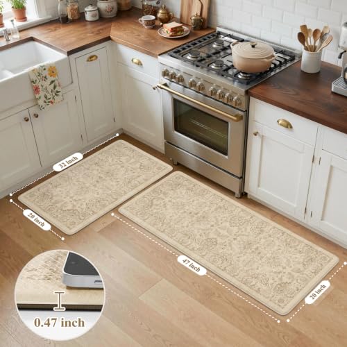 KIMODE Anti Fatigue Mats for Kitchen Floor Cushioned Kitchen Rugs Sets of 2 - color: Beige Tan, size: 20"x47"+20"x32"--0.47 inches