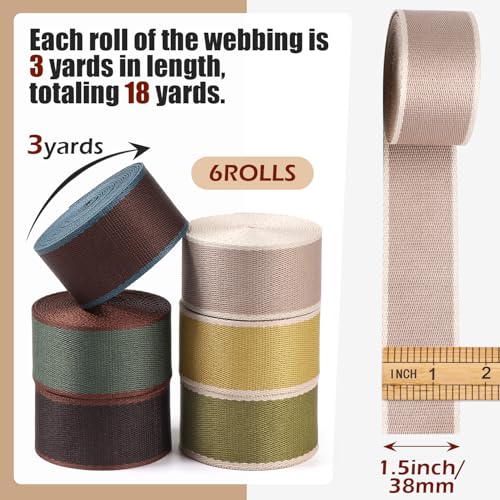 Webbing 1.5 Inch-6 Rolls Polycotton 1 1/2 inch Webbing Strap for Bag Making-1.5 "Cotton Striped Ribbon for Purse Backpack Luggage Straps 18 Yards - color: 02-Colorful-18 Yards