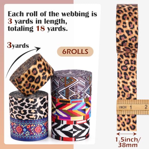 Nylon Webbing 1.5 Inch-6 Rolls Webbing for Sewing Bag Purse Backpack - color: 03-Colorful-6 Rolls-18 yards