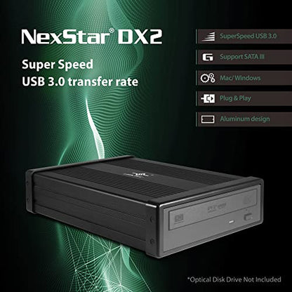 NexStar DX2 USB 3.0 External Enclosure, Design for 5.25" Blu-Ray/CD/DVD SATA Drive, 2nd Gen DX, Aluminum Alloy, fit Any Depth Optical Drive, TAA Compliant, USB Hot swappable (NST-540S3-BK)