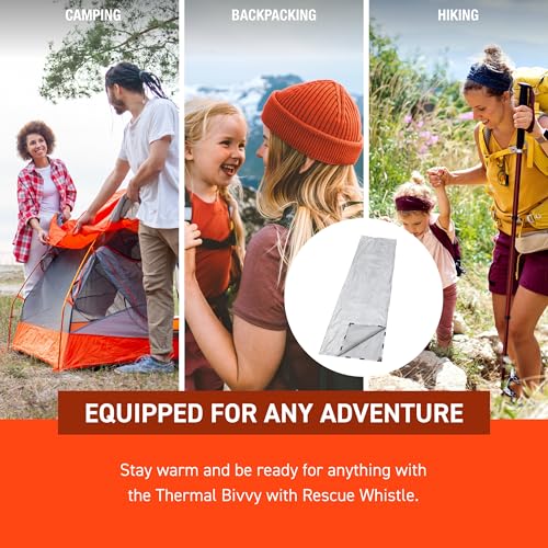 SOL Thermal Bivvy with Rescue Whistle, Silver, 80% Heat, 84" x 34"