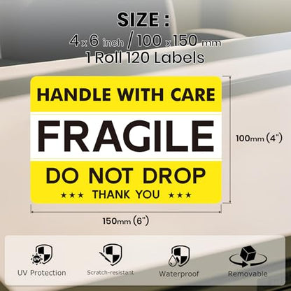 120 PCS 6" X 4" Fragile Shipping Stickers Do Not Drop Labels - style: Style One