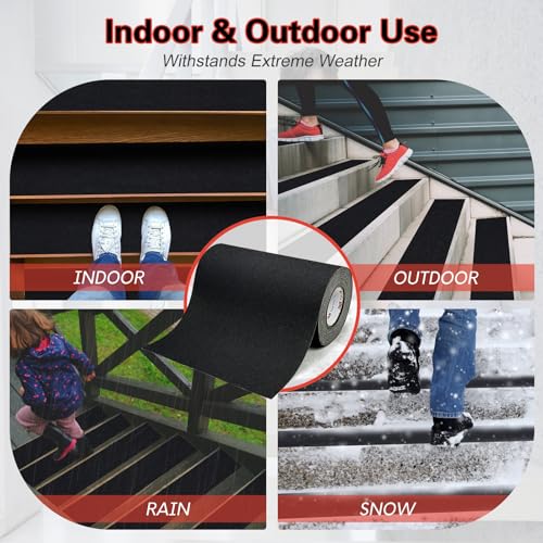 S&X 12 Inch x 60 Ft Grip Tape, High Traction Anti Slip Tape for Stairs, Non Skid Roll Outdoor Stair Tread Non-Slip Waterproof, Weather Resistant, Black - size: 12 inches x 60 feet