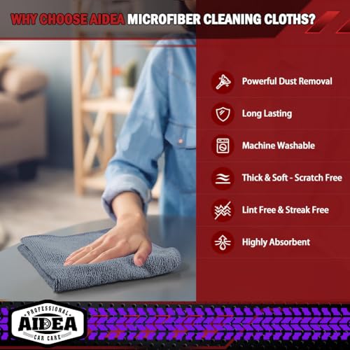 AIDEA Microfiber Cleaning Cloth Grey 10PK, Microfiber Towels 12"×12" - color: Grey, size: 10PK